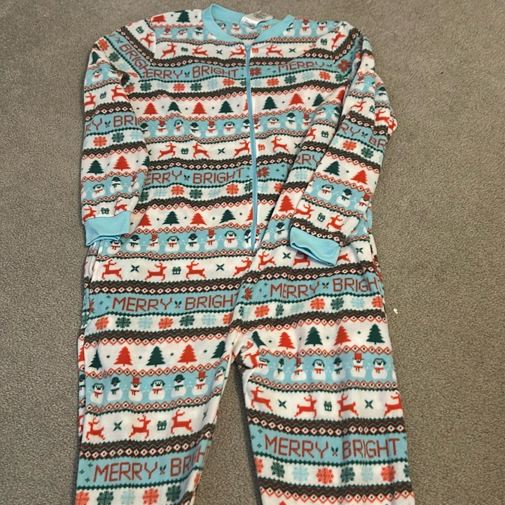 Merry moments Christmas Fair Isle Syle Footless Union Suit Pajamas Roomy Size M